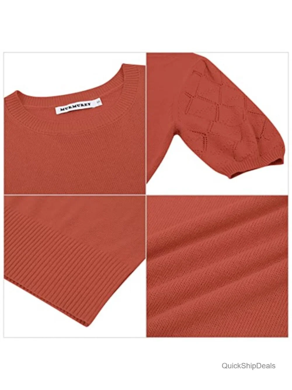 Ultra Soft Knit Crochet Crewneck Short Sleeve Pullover Blouse